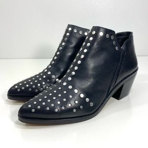 1. State Loka Black Leather Silver Stud Moto Biker  Rock Western Ankle Boots 6